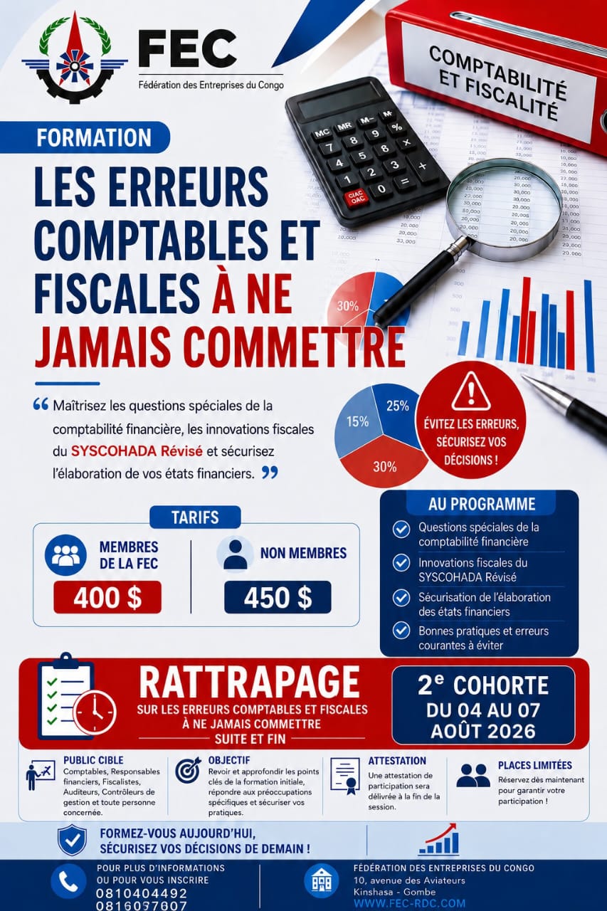 RDC: La FEC lance une deuxième cohorte de formation fiscale du 04 au 7 août 2026